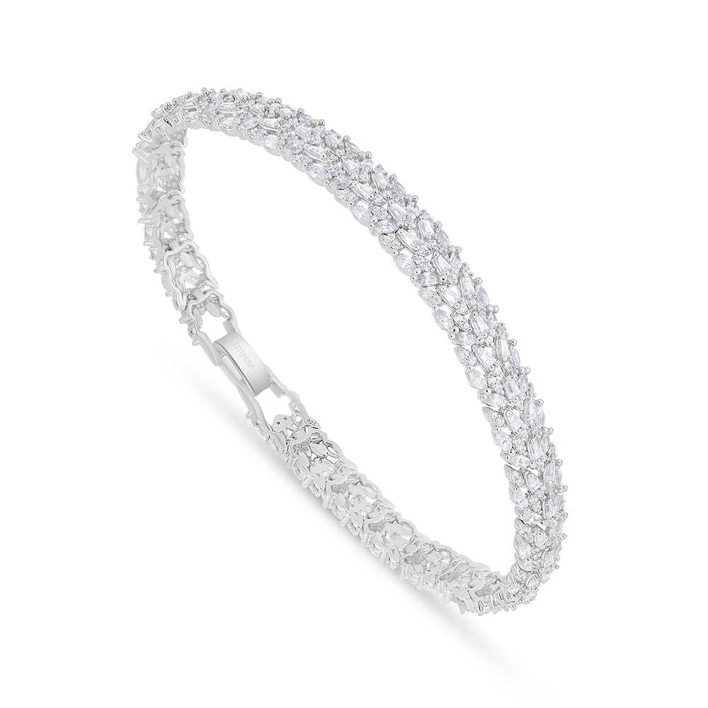 Sterling Silver 925 Bracelet Rhodium Plated Embedded With White Zircon