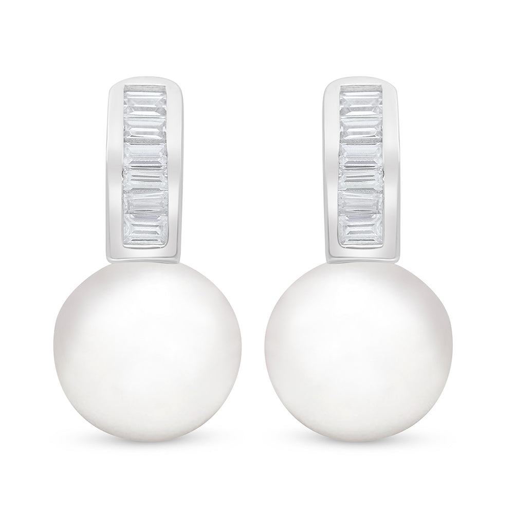 اقراط من الفضة الخالصة عيار 925 مطلية روديوم مرصعة لولو ابيض طبيعي و فص ابيض