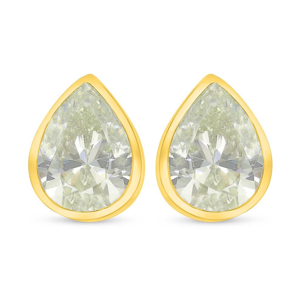 Sterling Silver 925 Earring Golden Plated Embedded With Yellow Diamond