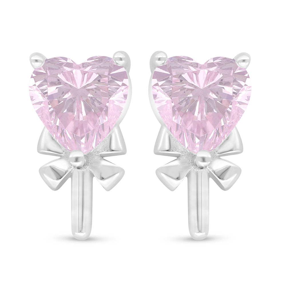 Sterling Silver 925 Earring Rhodium Plated Embedded With Pink Zircon