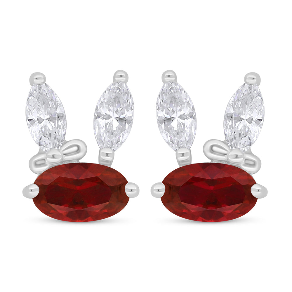 Sterling Silver 925 Earring Rhodium Plated Embedded With Ruby Corundum And White Zircon