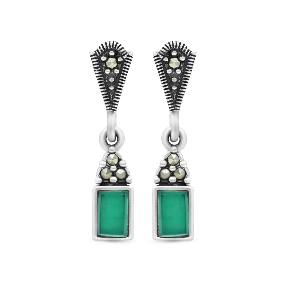 اقراط من الفضة الخالصة عيار 925 مرصعه احجار عقيق جاد اخضر طبيعي و ماركسايت