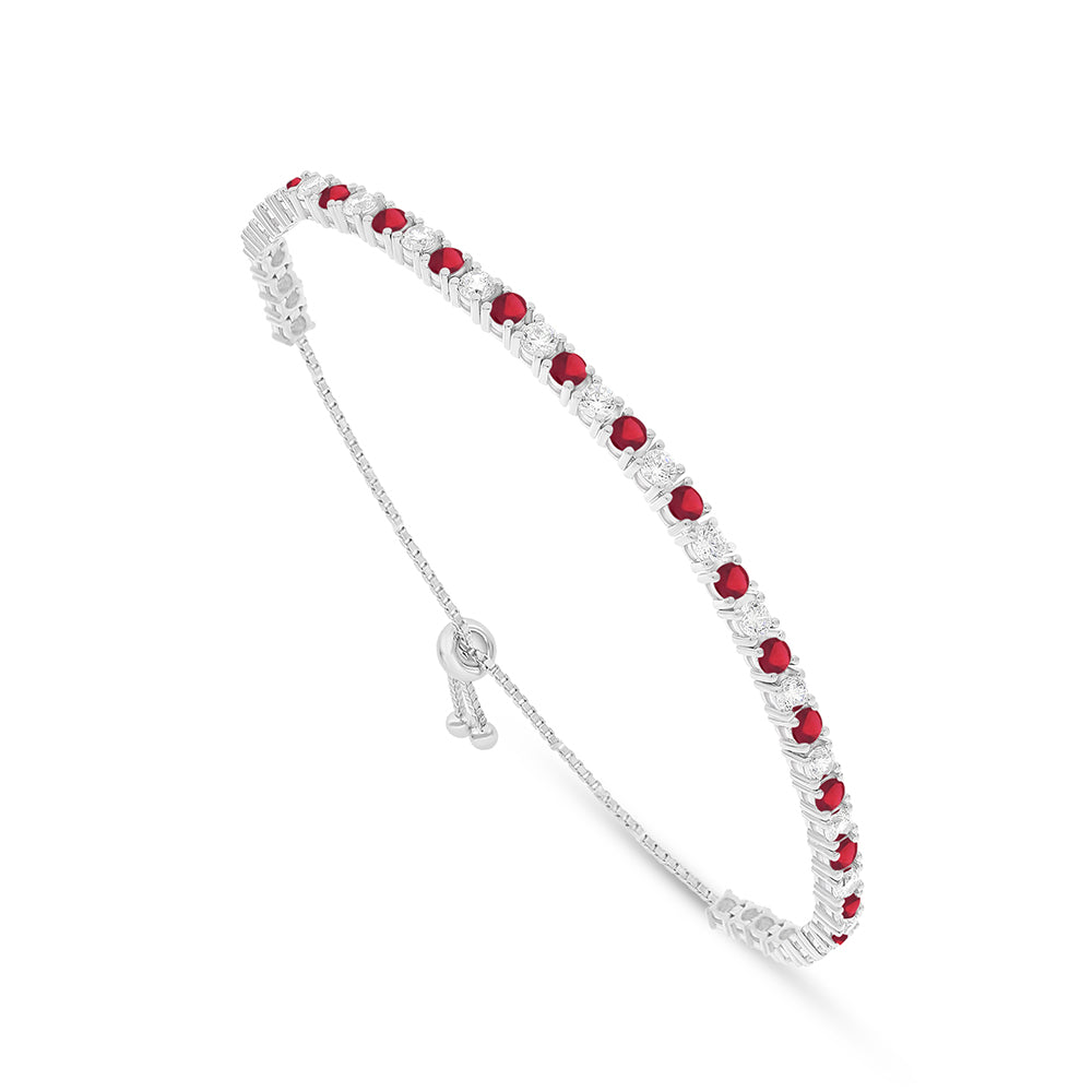 Sterling Silver 925 Bracelet Rhodium Plated Embedded With Ruby Corundum And White Zircon