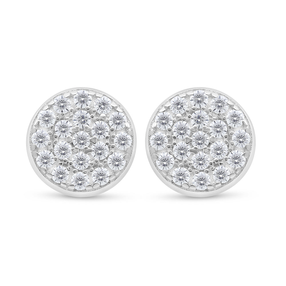 Sterling Silver 925 Earring Rhodium Plated Embedded With White Zircon