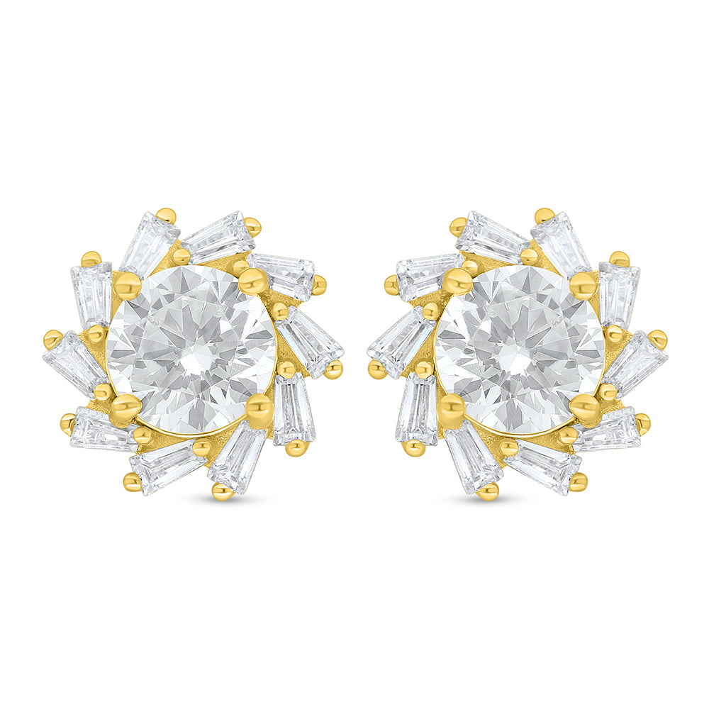 Sterling Silver 925 Earring Golden Plated Embedded With White Zircon