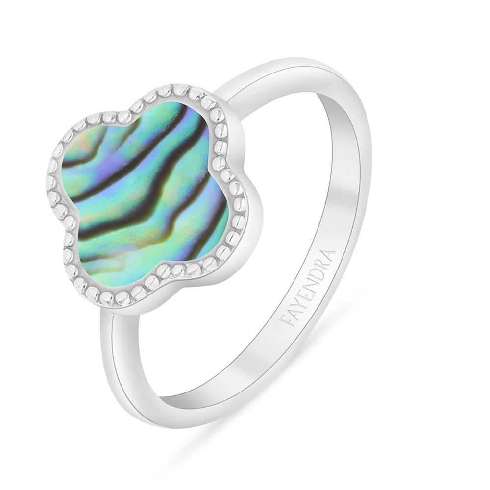 Sterling Silver 925 Ring Rhodium Plated Embedded With Paua Shell