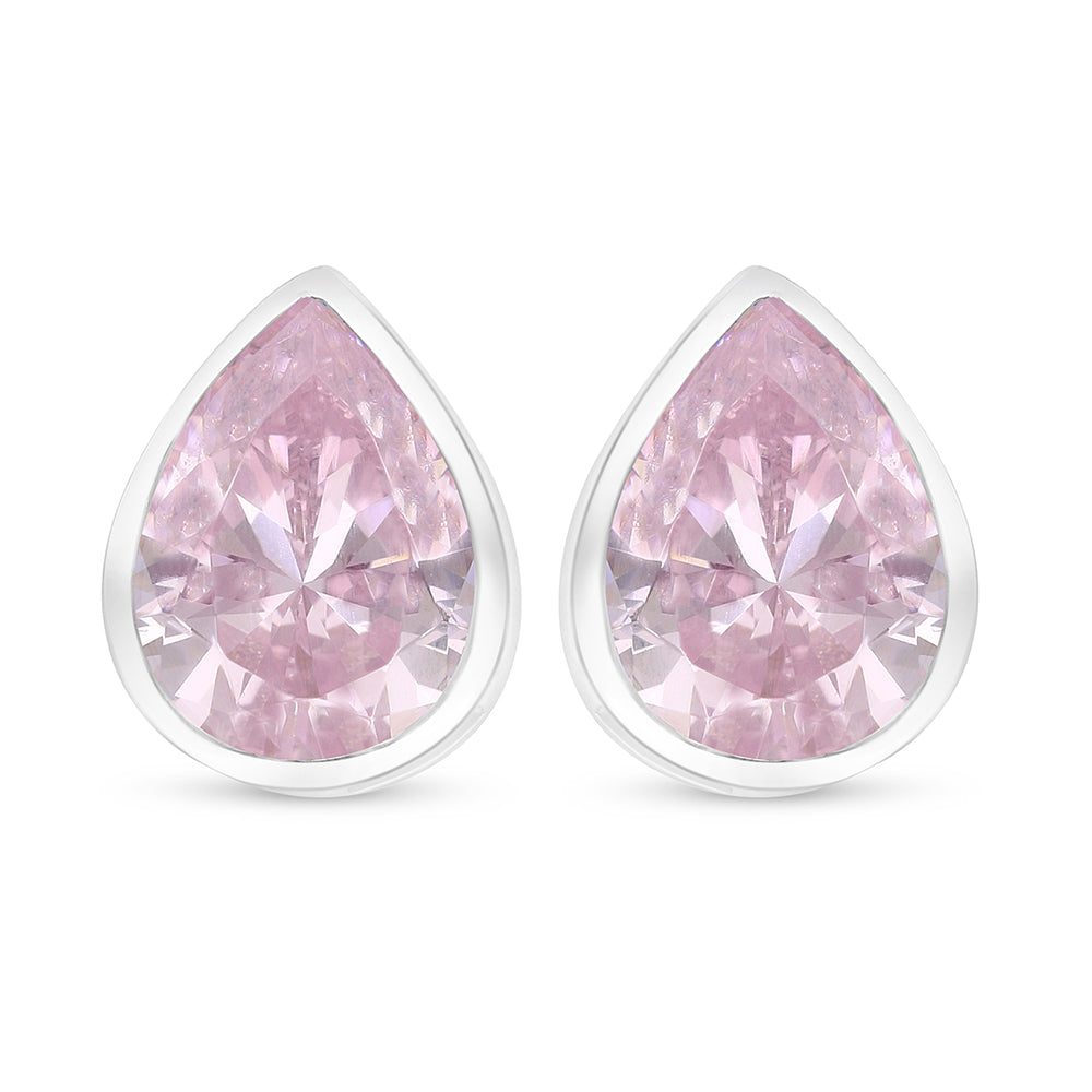 Sterling Silver 925 Earring Rhodium Plated Embedded With Pink Zircon