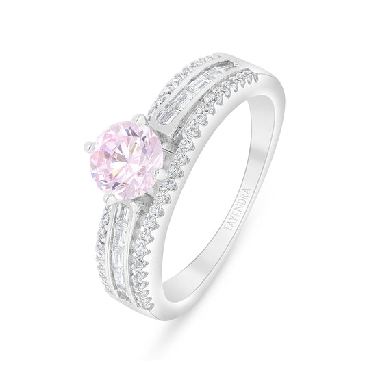 خاتم من الفضة الخالصة عيار 925 مطلي روديوم مرصع زركون بنك و فص ابيض