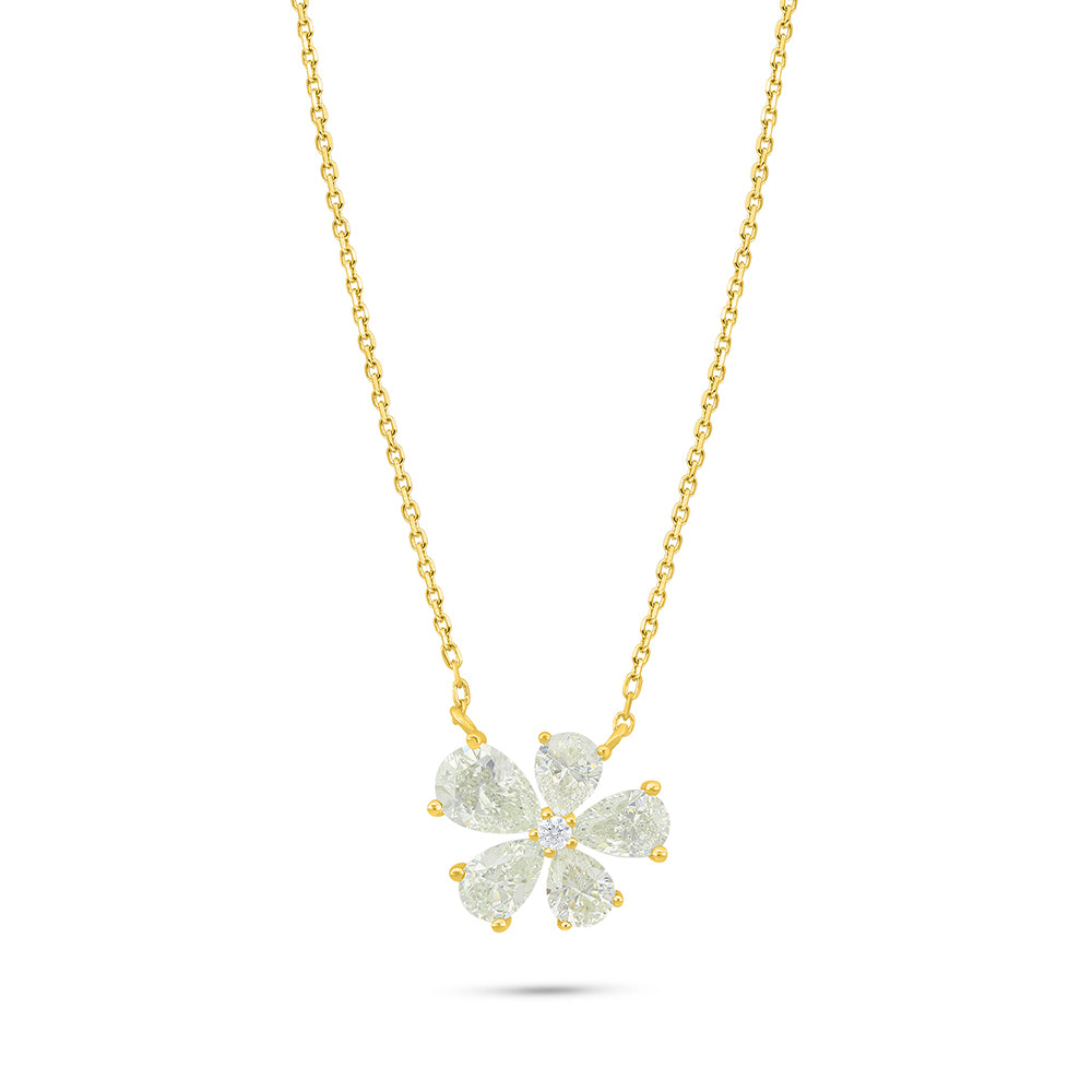 عقد من الفضة الخالصة عيار 925 مطلي ذهبي مرصع بالزركون الكناري الالماسي و فص ابيض