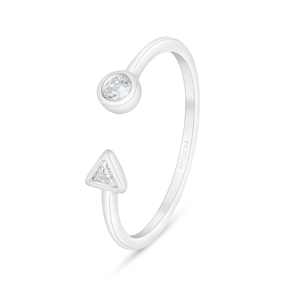 Sterling Silver 925 Ring Rhodium Plated Embedded With White Zircon