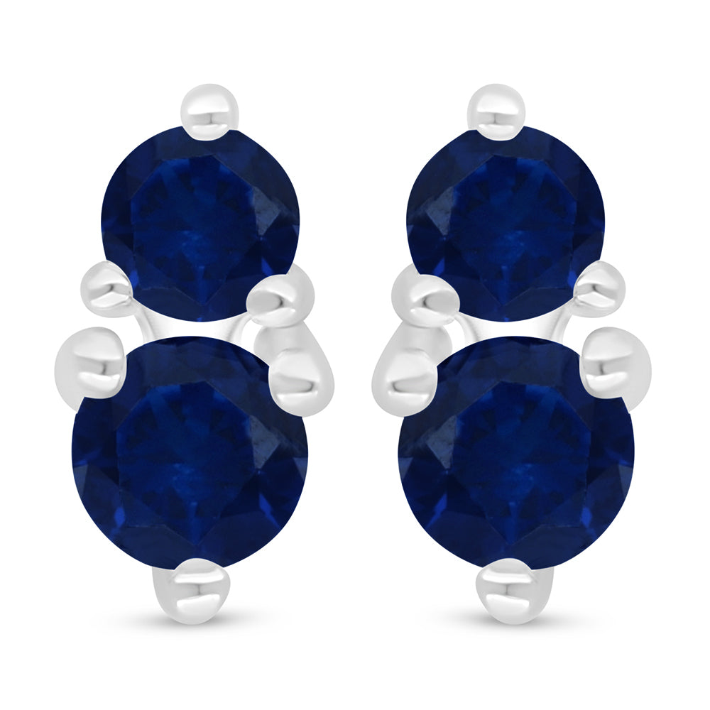 Sterling Silver 925 Earring Rhodium Plated Embedded With Sapphire Corundum