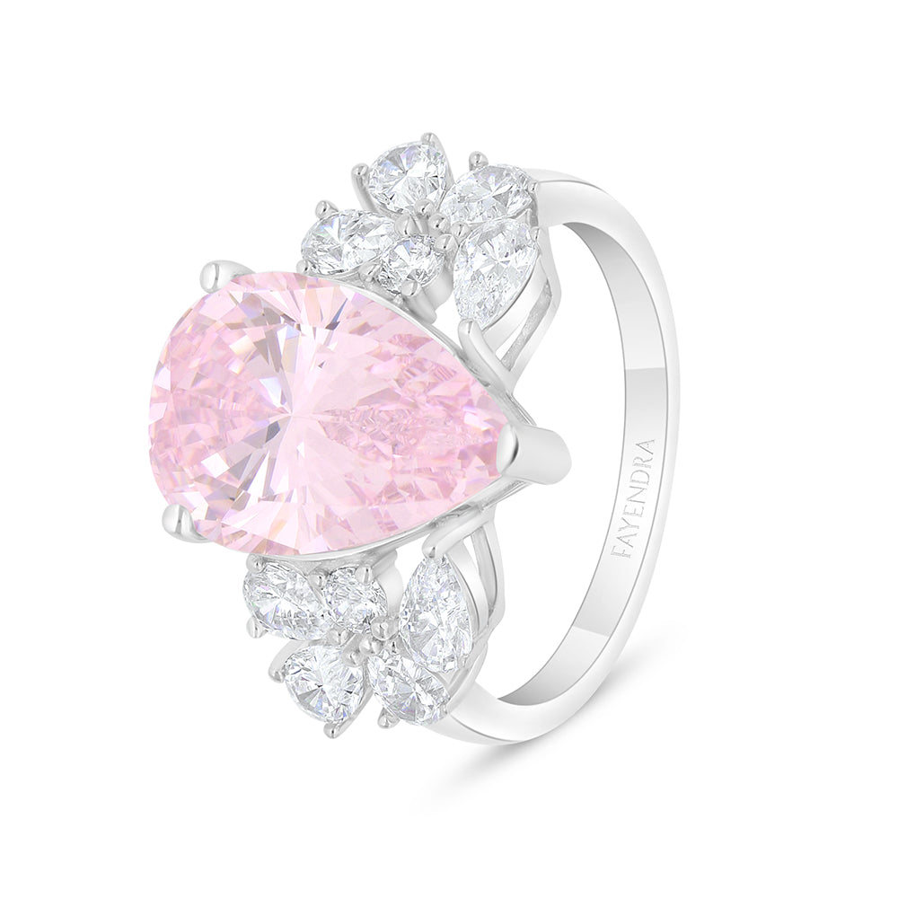 Sterling Silver 925 SET Rhodium Plated Embedded With Pink Zircon And White Zircon