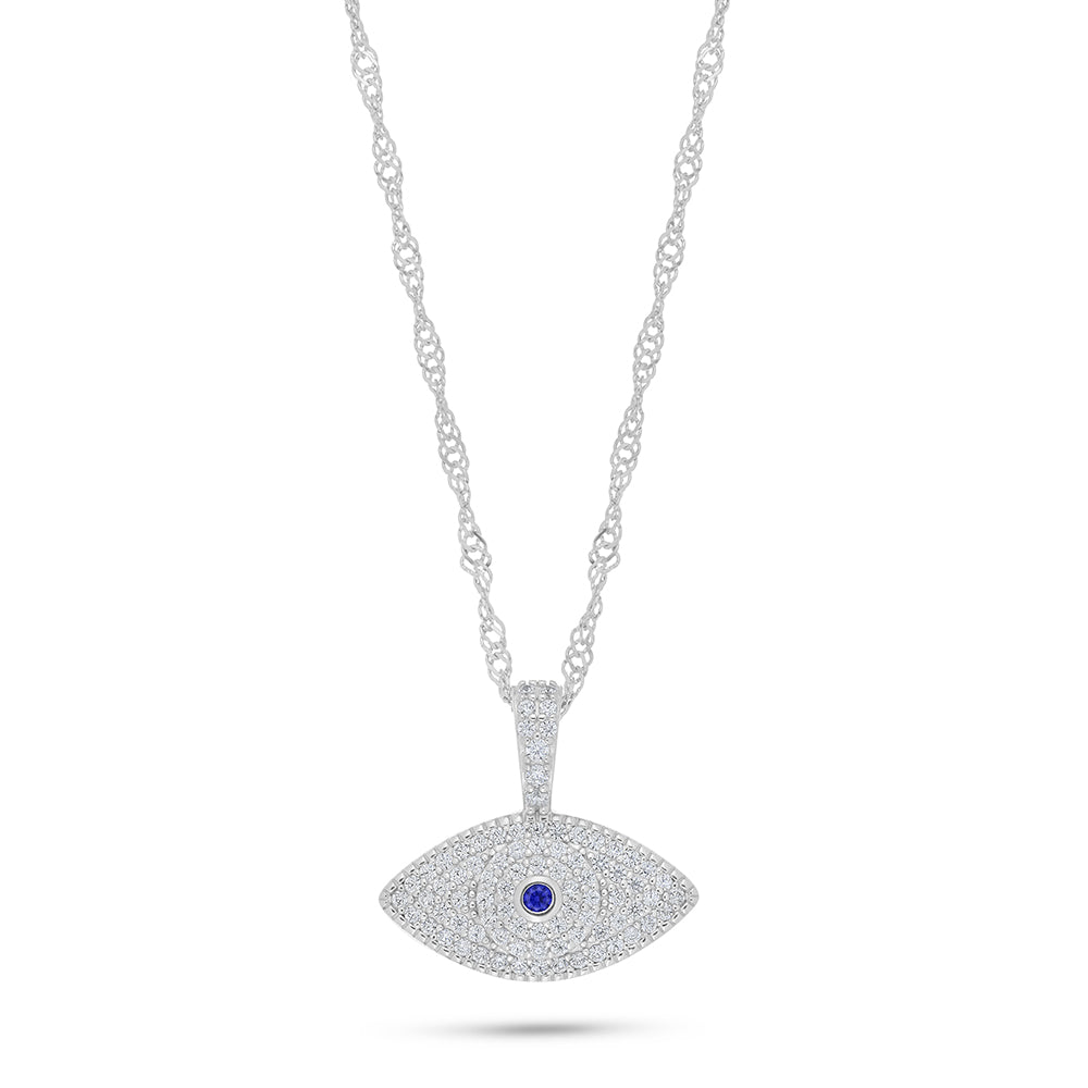 Sterling Silver 925 Necklace Rhodium Plated Embedded With Sapphire Corundum And White Zircon
