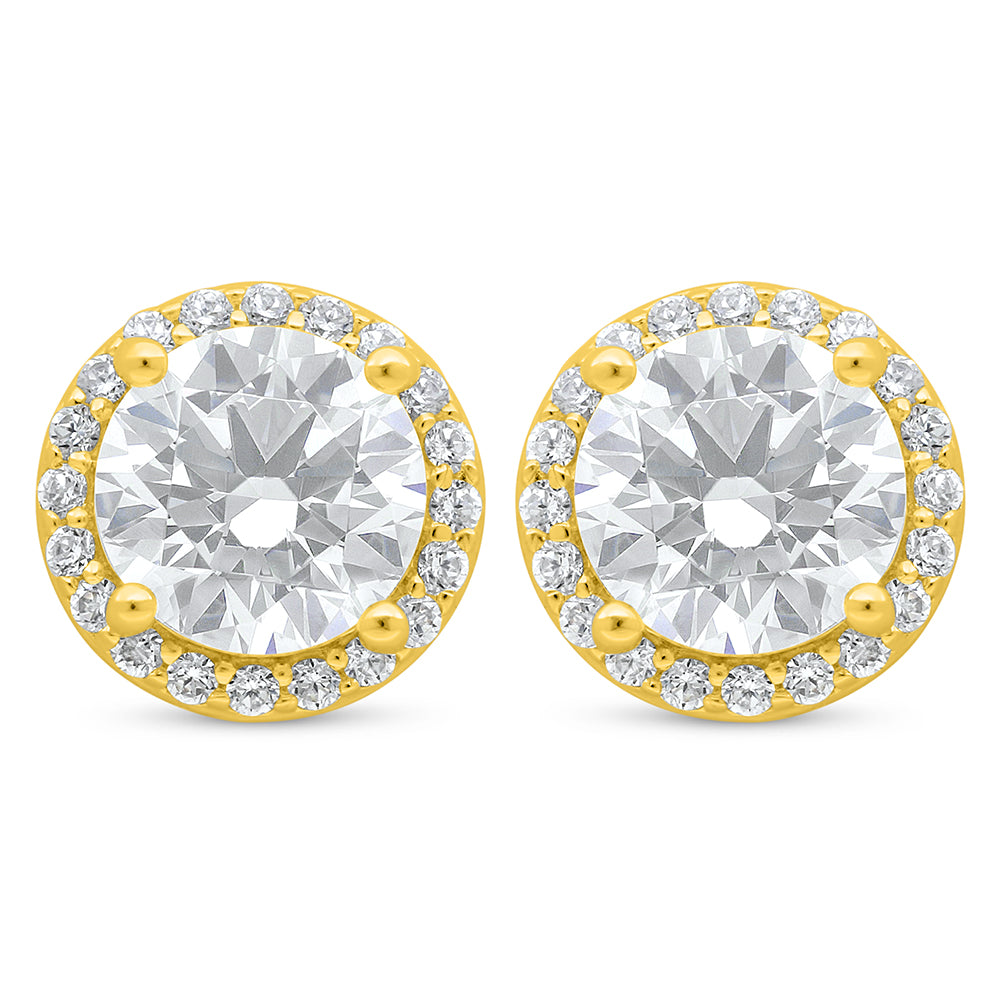 اقراط من الفضة الخالصة عيار 925 مطلي ذهبي مرصع فص ابيض