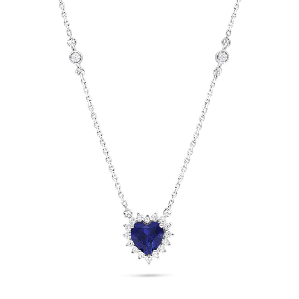 Sterling Silver 925 Necklace Rhodium Plated Embedded With Sapphire Corundum And White Zircon