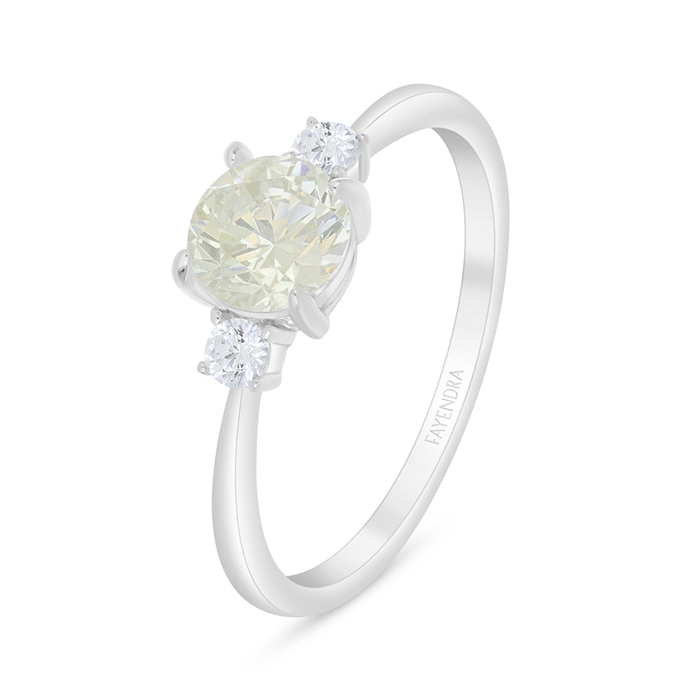 خاتم من الفضة الخالصة عيار 925 مطلي روديوم مرصع بالزركون الكناري الالماسي و فص ابيض