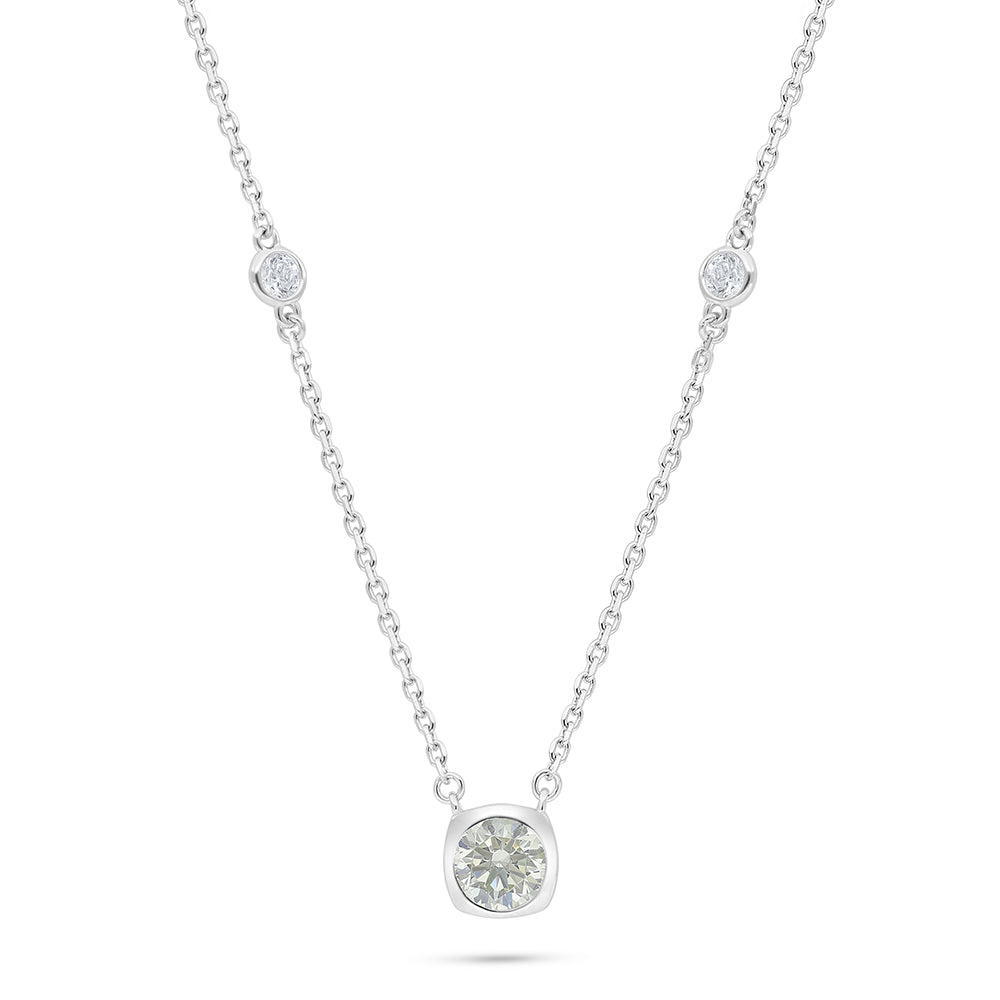 Sterling Silver 925 Necklace Rhodium Plated Embedded With Diamond Zircon And White Zircon