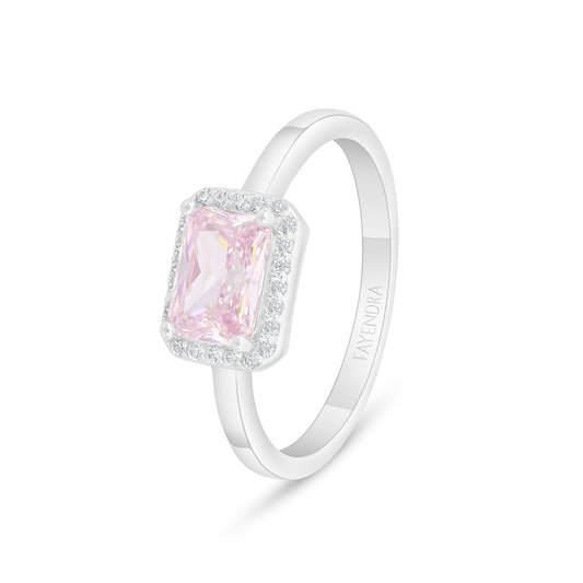 Sterling Silver 925 Ring Rhodium Plated Embedded With Pink Zircon And White Zircon