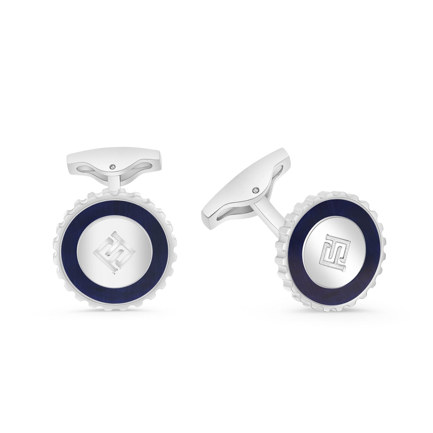 Stainless Steel Cufflink 316L Silver Color Embedded With Blue Tiger Eye Stones