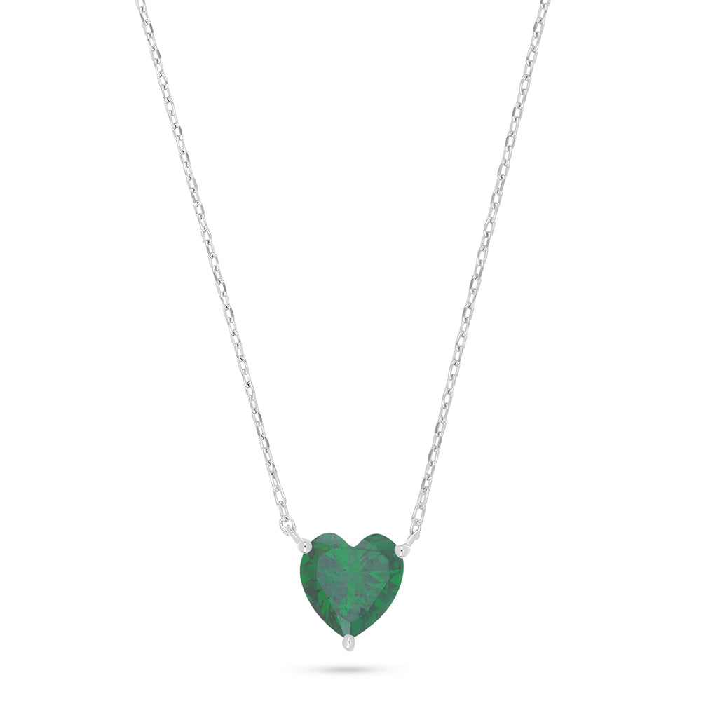 Sterling Silver 925 Necklace Rhodium Plated Embedded With Emerald Zircon