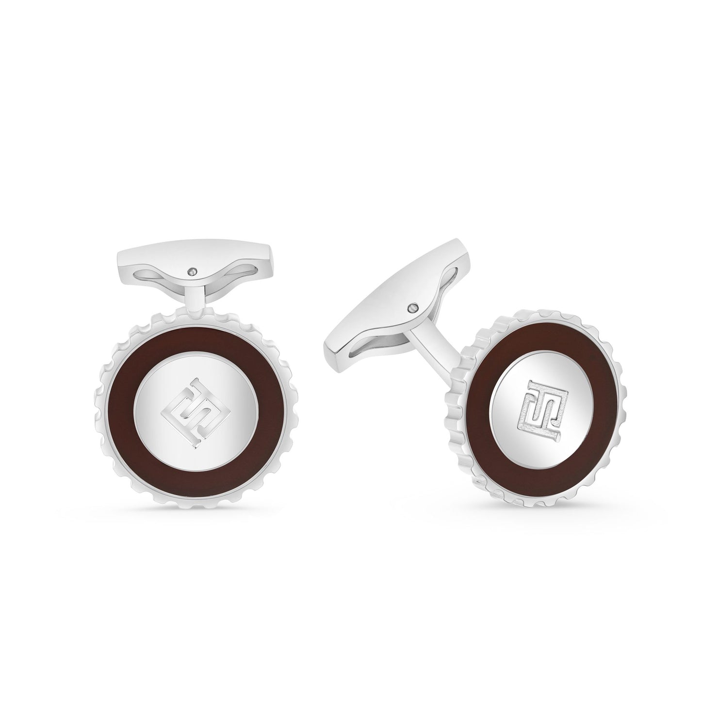 Stainless Steel Cufflink 316L Silver Color Embedded With Natural Agate Stones