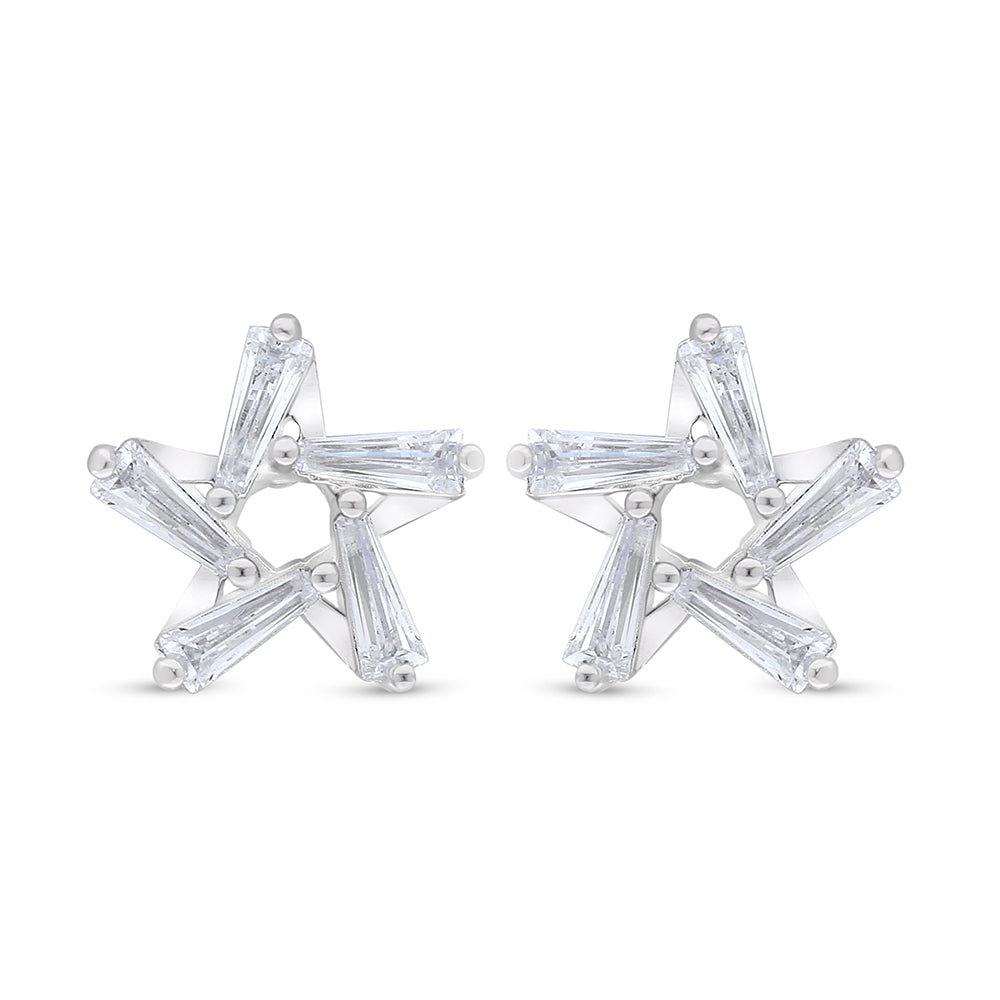 Sterling Silver 925 Earring Rhodium Plated Embedded With White Zircon