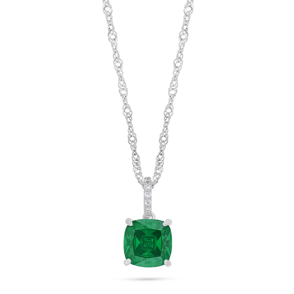 Sterling Silver 925 Necklace Rhodium Plated Embedded With Emerald Zircon And White Zircon