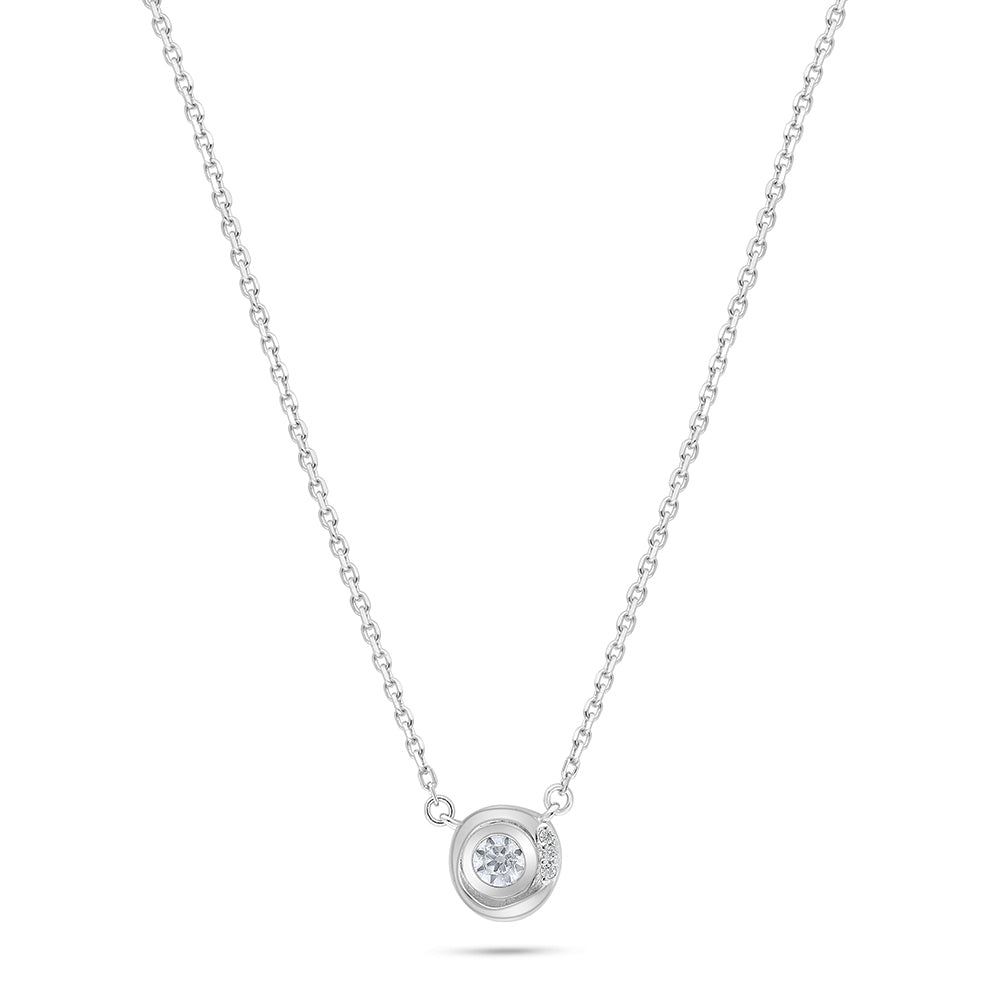 Sterling Silver 925 Necklace Rhodium Plated Embedded With White Zircon