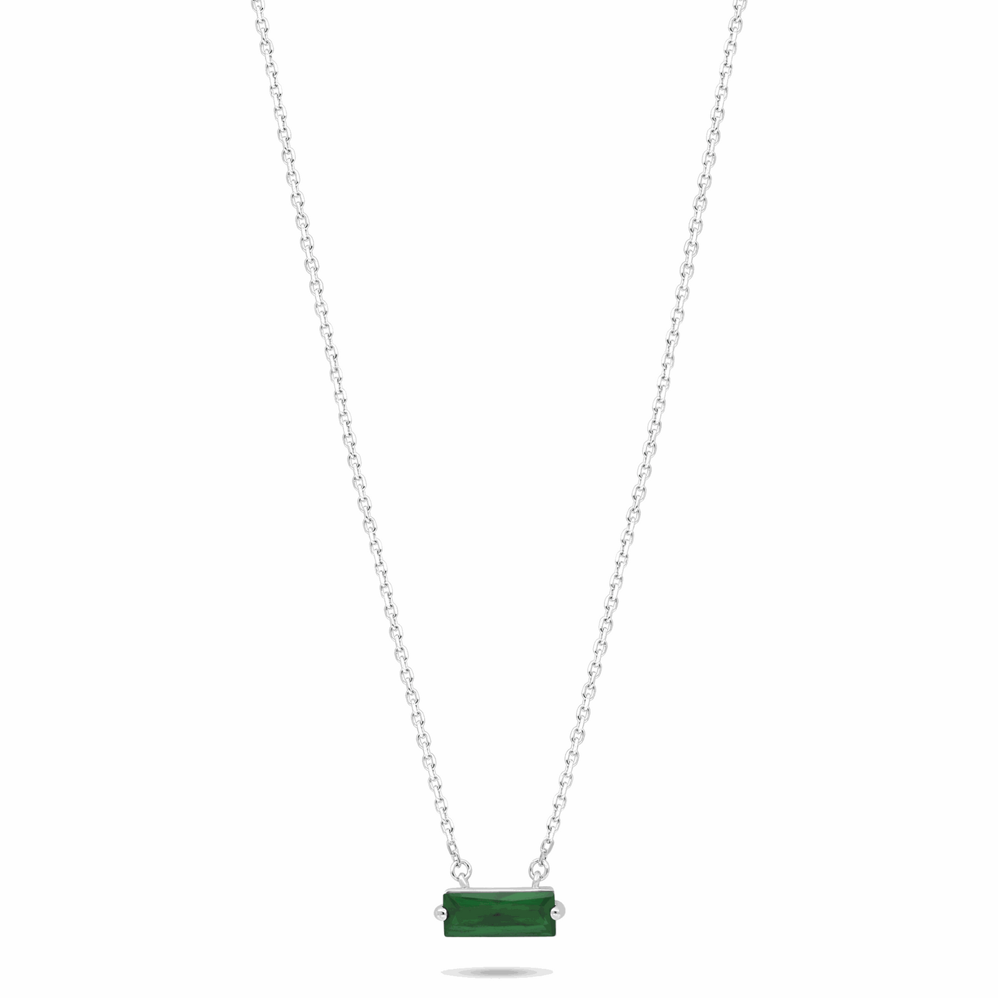 Sterling Silver 925 Necklace Rhodium Plated Embedded With Emerald Zircon