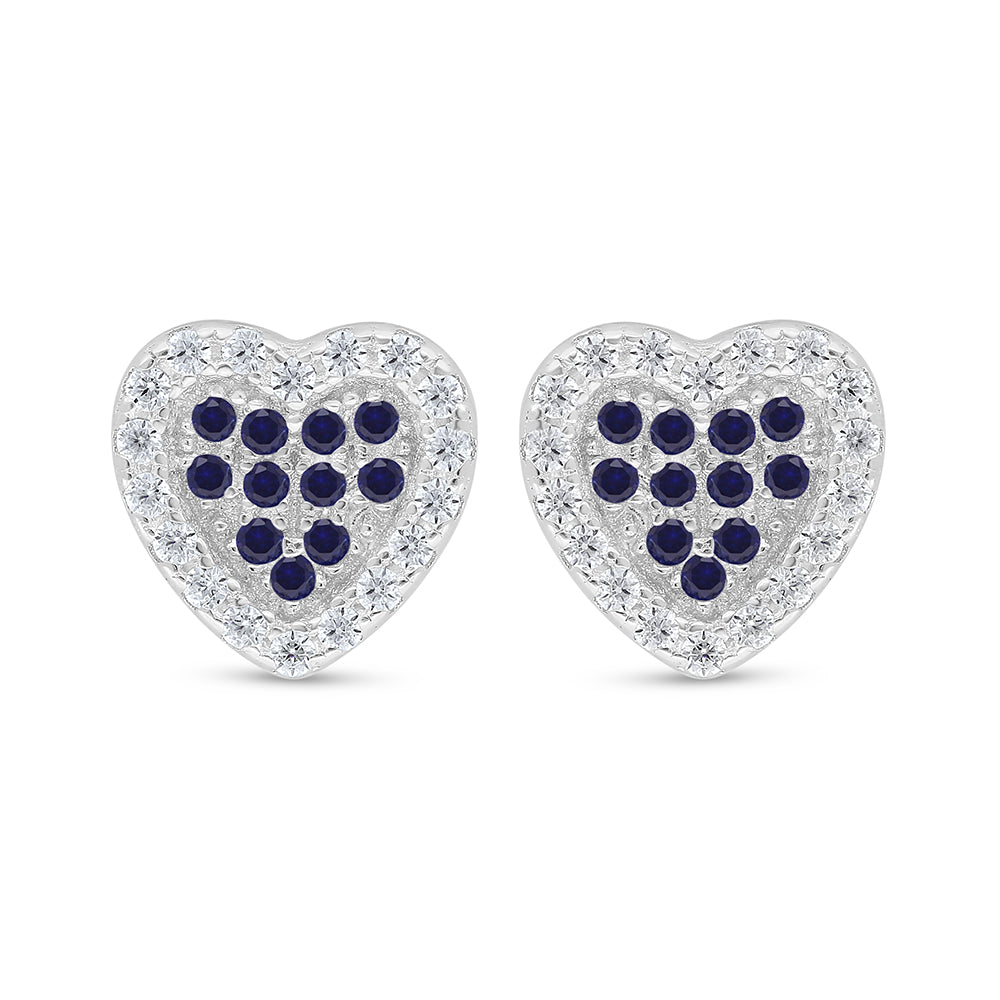 Sterling Silver 925 Earring Rhodium Plated Embedded With Sapphire Corundum And White Zircon