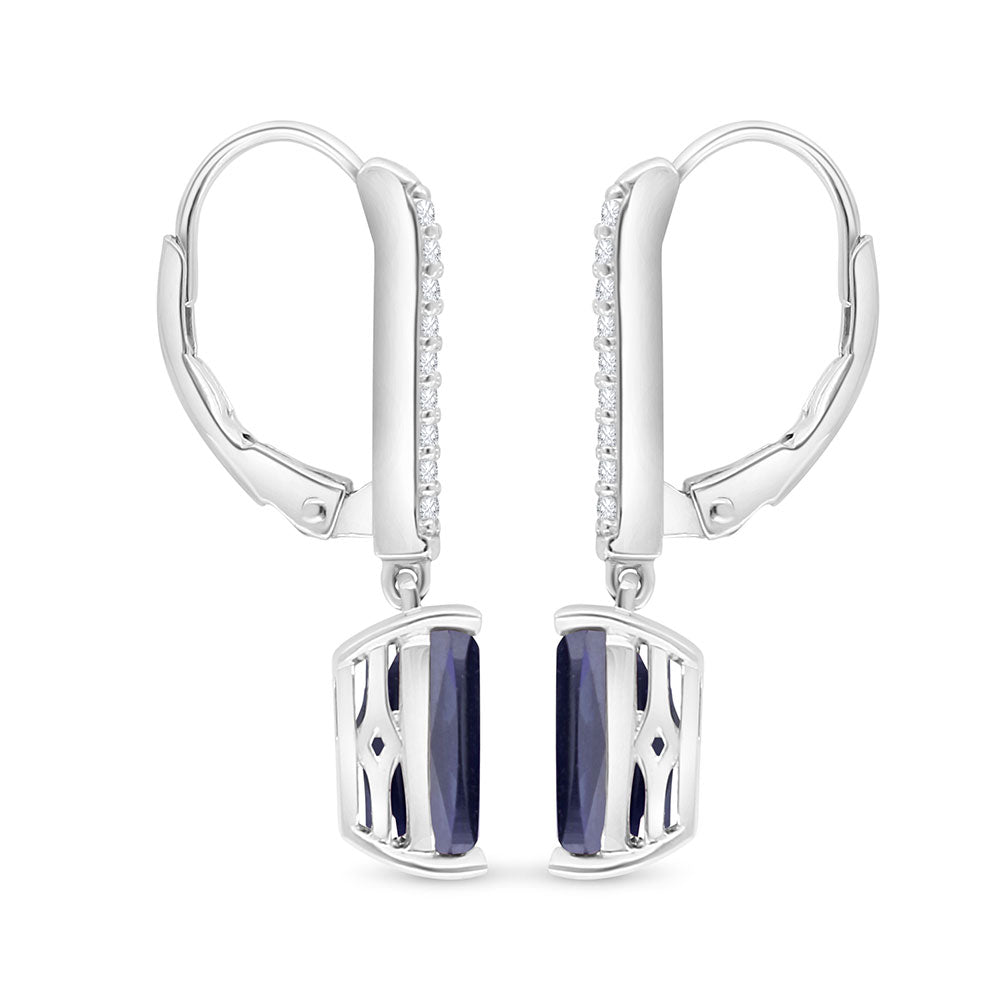 Sterling Silver 925 Earring Rhodium Plated Embedded With Sapphire Corundum And White Zircon