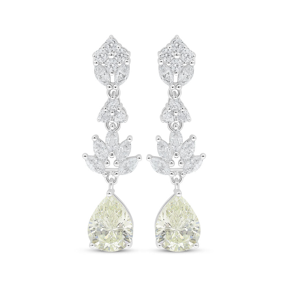 Sterling Silver 925 Earring Rhodium Plated Embedded With Diamond Color And White Zircon