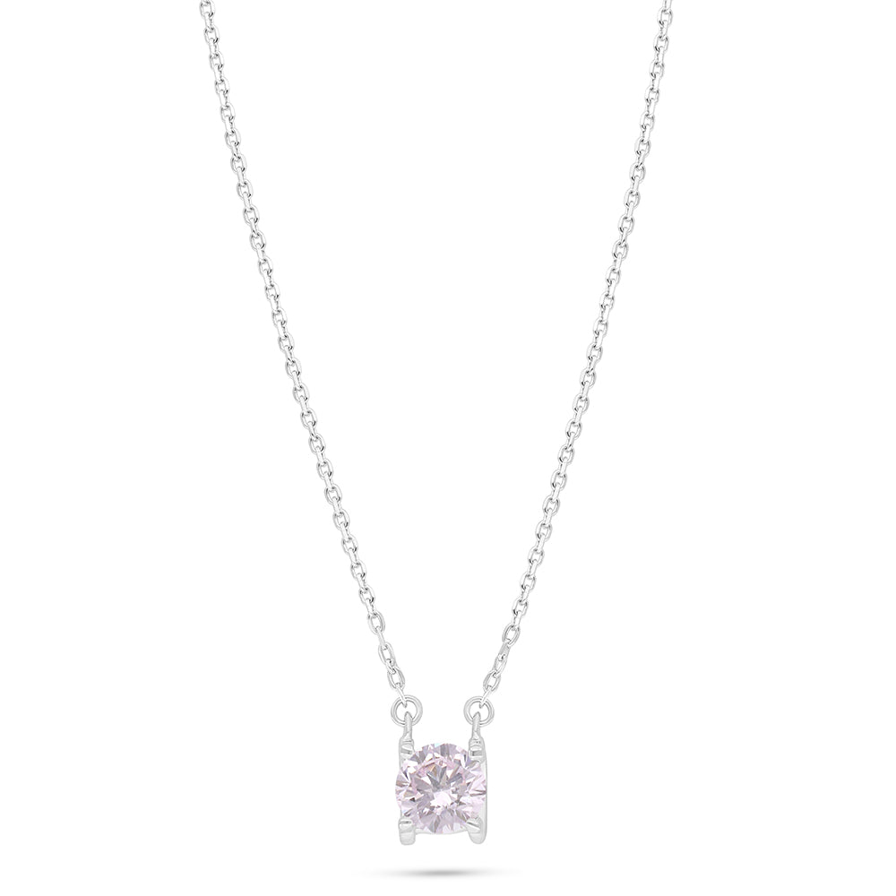 Sterling Silver 925 Necklace Rhodium Plated Embedded With Pink Zircon