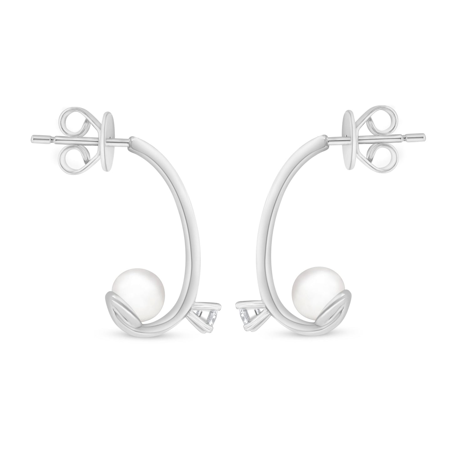 Sterling Silver 925 Earring Rhodium Plated Embedded With Natural White Pearl And White Zircon