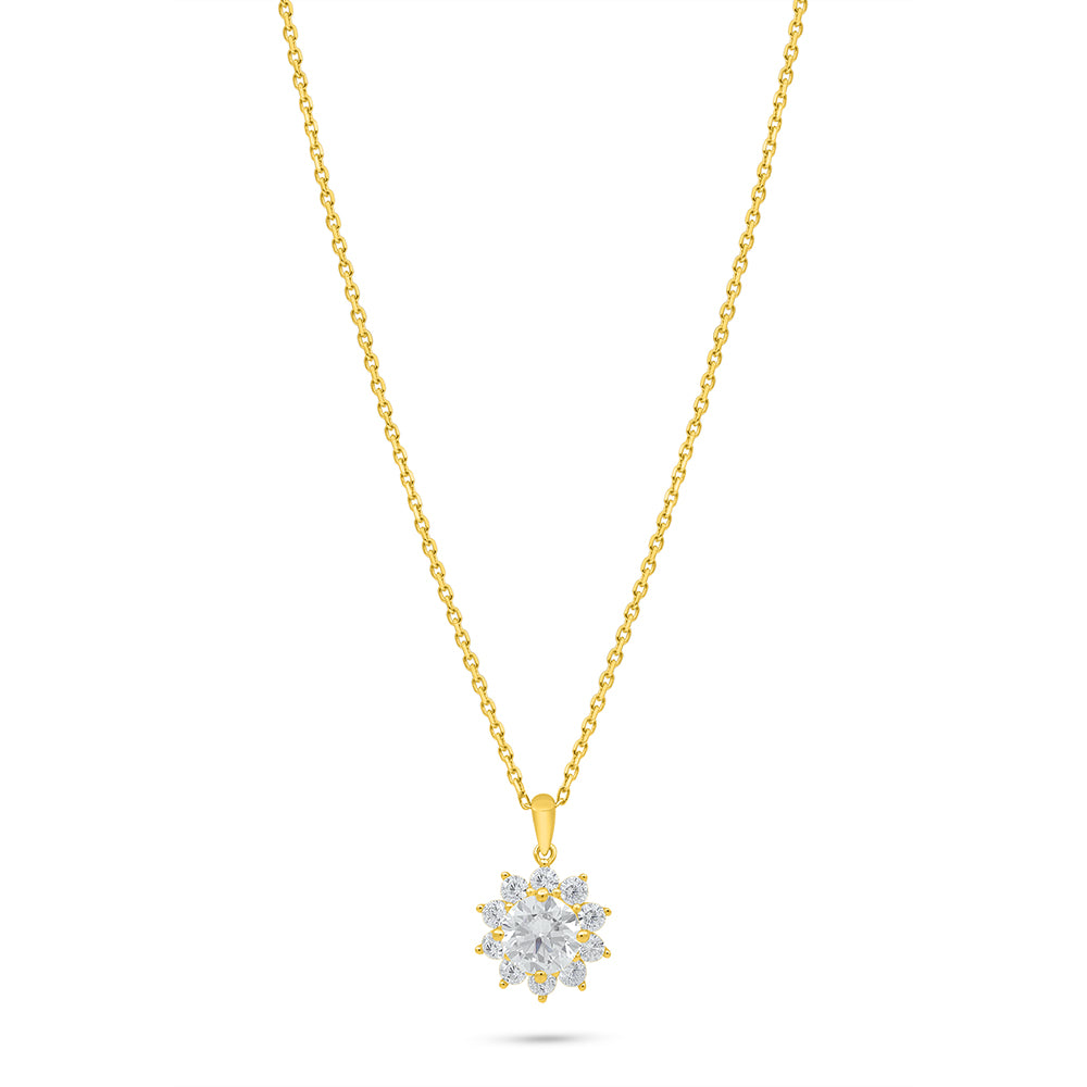 Sterling Silver 925 Necklace Golden Plated Embedded With Diamond Zircon And White Zircon