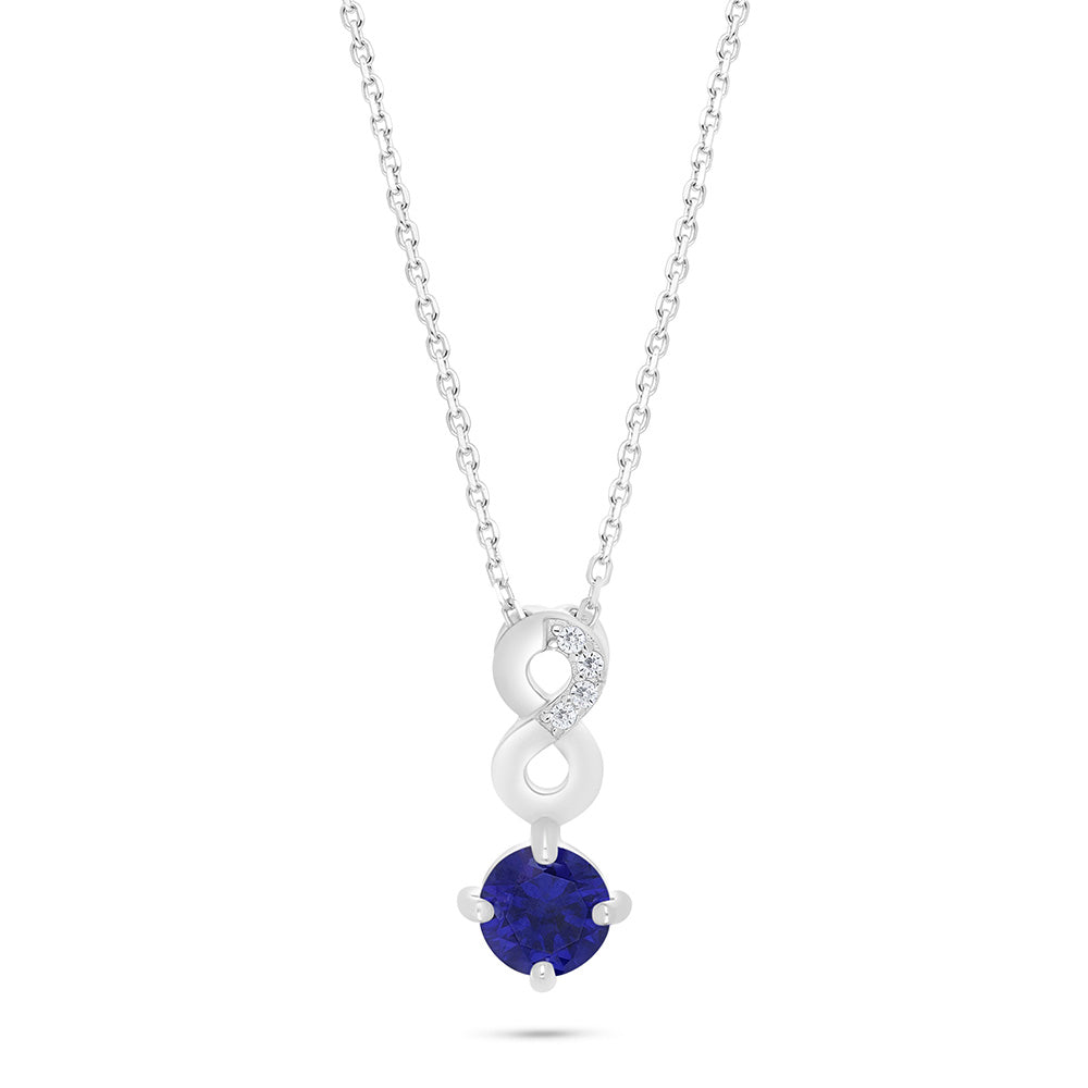 Sterling Silver 925 Necklace Rhodium Plated Embedded With Sapphire Corundum And White Zircon