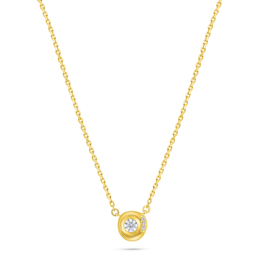 عقد من الفضة الخالصة عيار 925 مطلي ذهبي مرصع فص ابيض