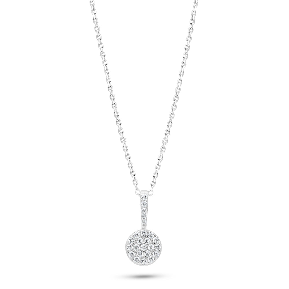 Sterling Silver 925 Necklace Rhodium Plated Embedded With White Zircon