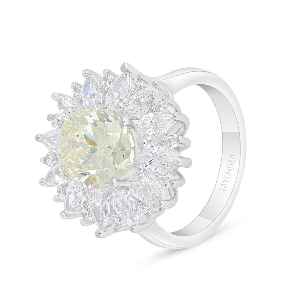 Sterling Silver 925 Ring Rhodium Plated Embedded With Diamond Zircon And White Zircon