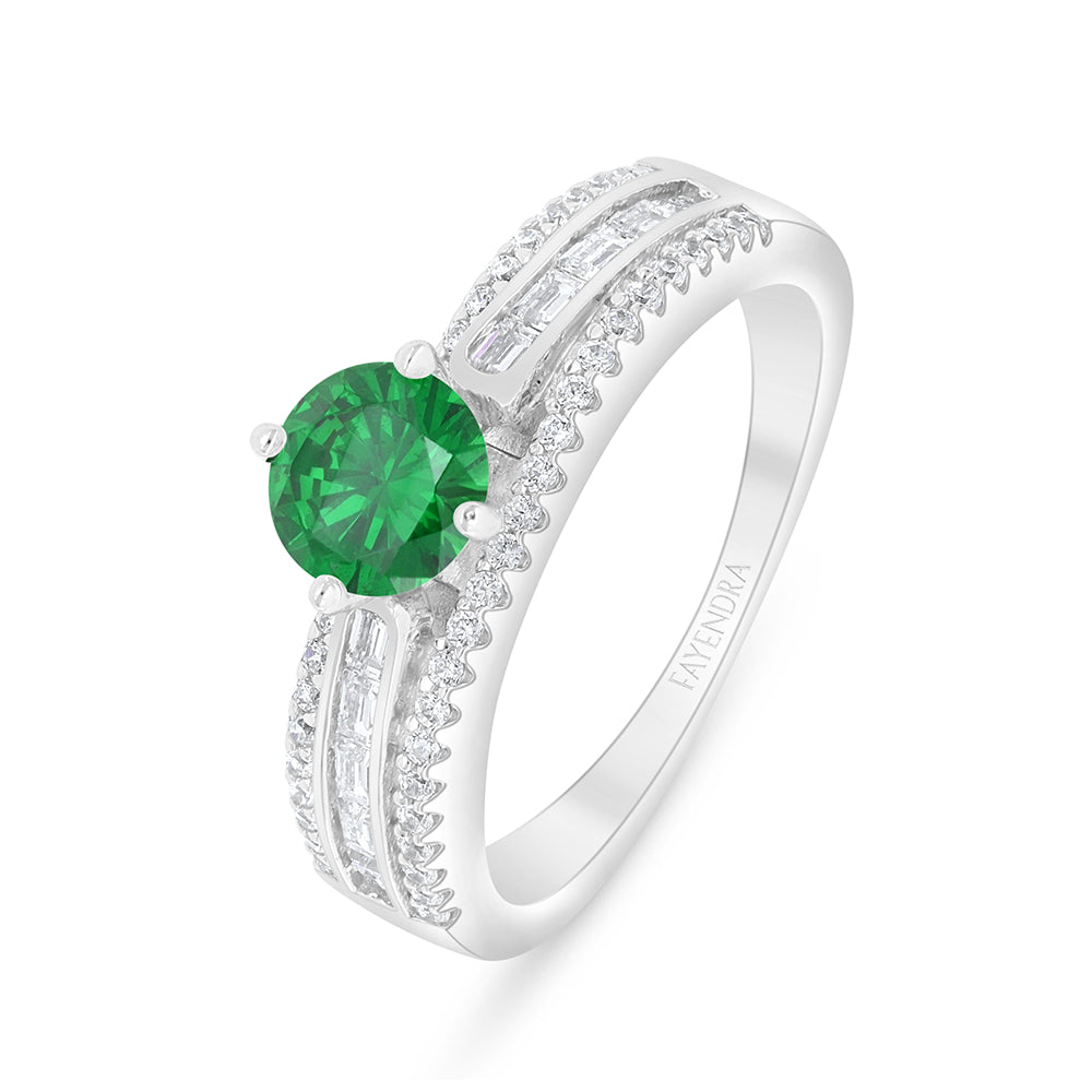 خاتم من الفضة الخالصة عيار 925 مطلي روديوم مرصع زركون زمردي و فص ابيض