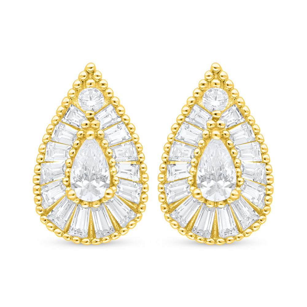 Sterling Silver 925 Earring Golden Plated Embedded With White Zircon