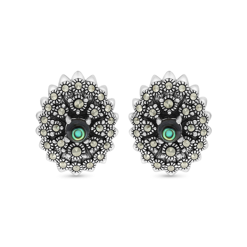 اقراط من الفضة الخالصة عيار 925 مرصعه احجار صدف استرالي طبيعي و ماركسايت