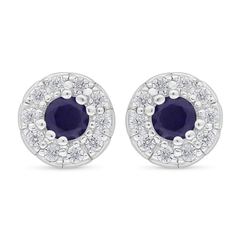 Sterling Silver 925 Earring Rhodium Plated Embedded With Sapphire Corundum And White Zircon
