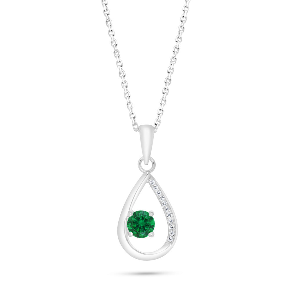 Sterling Silver 925 Necklace Rhodium Plated Embedded With Emerald Zircon And White Zircon