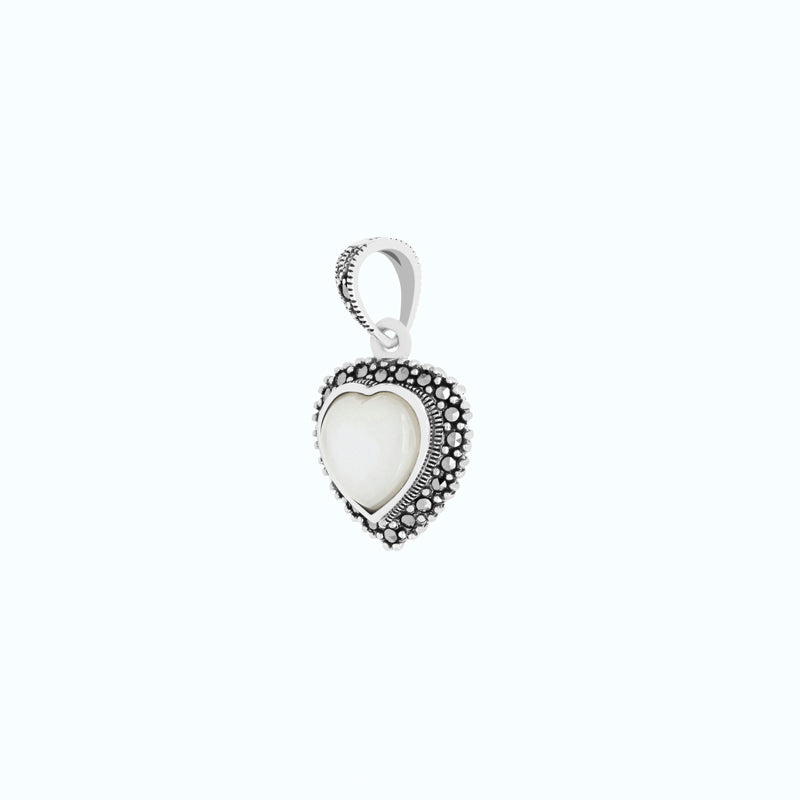 Sterling Silver 925 Pendant Embedded With Natural White Shell And Marcasite Stones