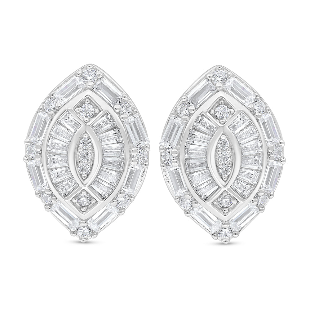 Sterling Silver 925 Earring Rhodium Plated Embedded With White Zircon
