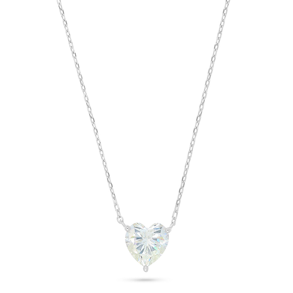 Sterling Silver 925 Necklace Rhodium Plated Embedded With Diamond Zircon