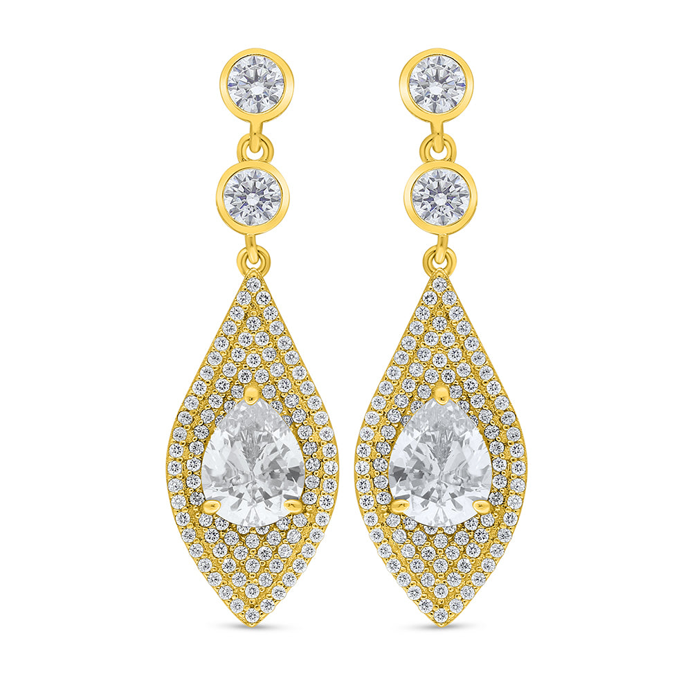 Sterling Silver 925 Earring Golden Plated Embedded With Diamond Zircon And White Zircon