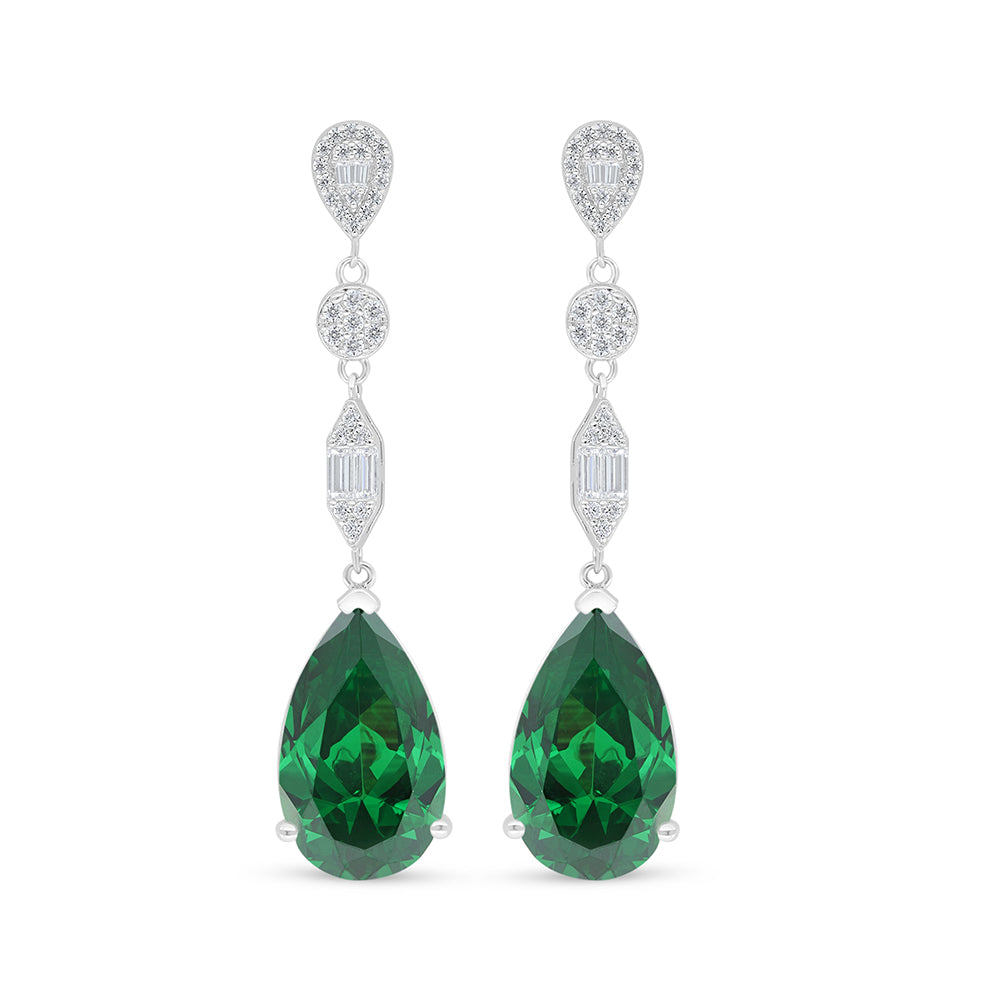 Sterling Silver 925 SET Rhodium Plated Embedded With Emerald Zircon And White Zircon