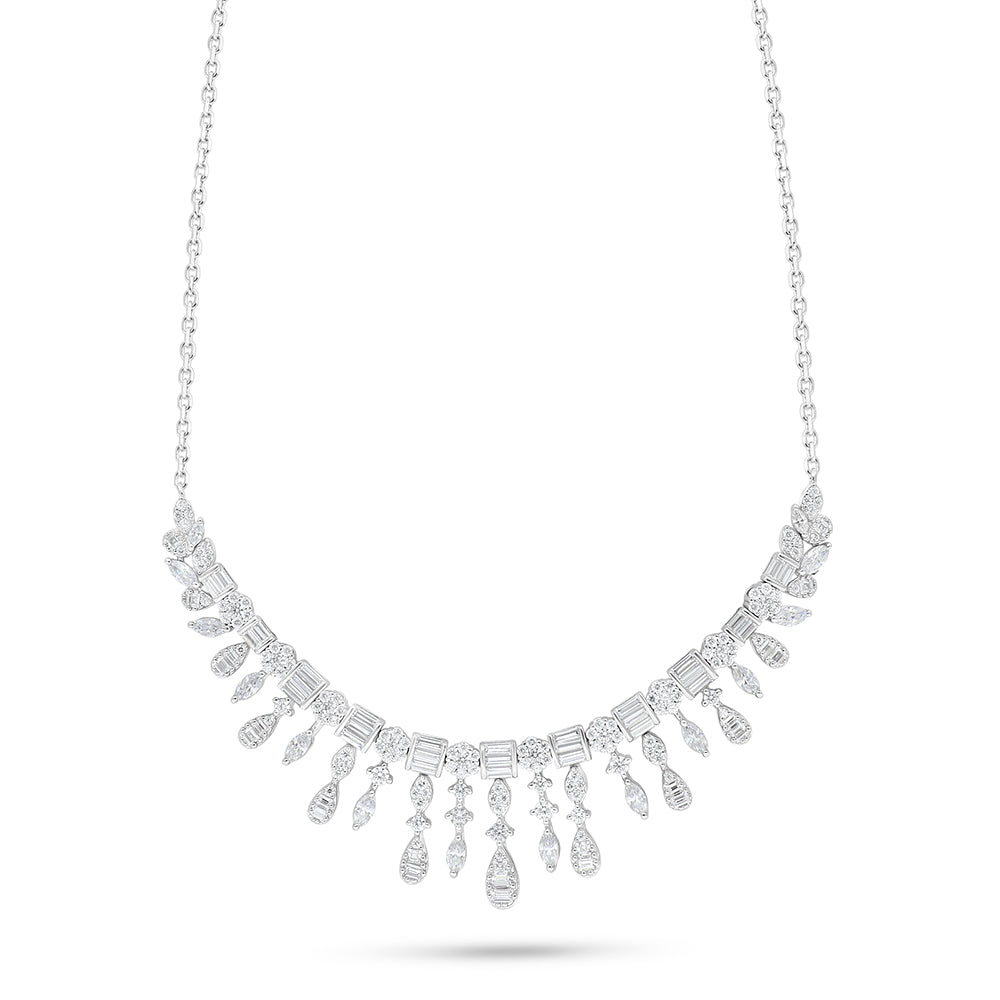 Sterling Silver 925 Necklace Rhodium Plated Embedded With White Zircon